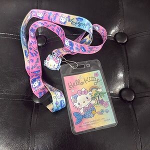 New Mermaid Hello Kitty Pastel Pink Lanyard With Charm & ID Pouch